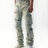 "Pinched" Stacked Flare Denim (Light Blue Wash)