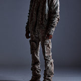 "Ahmanson" Denim Snakeskin Flared Cargo Pant (Brown)