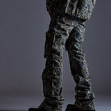 "Ahmanson" Denim Snakeskin Flared Cargo Pant (Blue)