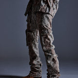 "Ahmanson" Denim Snakeskin Flared Cargo Pant (Brown)