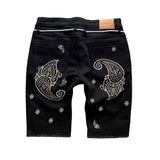 Bandana Embroidered Denim Shorts (Black)